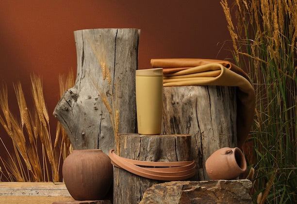 Autumn Vista SmoothSip Slider styled with autumn cloth, wheat, and pottery